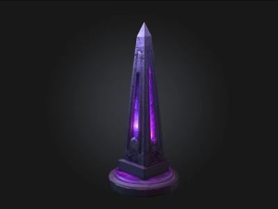 Purple Glowing Spire Shaped Decorative Pillar With Intricate Design And Sturdy Base 3d model