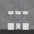 White Bathroom Sinks In Various Styles Against Gray Tile Wall Background 3d model