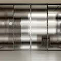 Modern Indoor Sliding Doors With Vertical Metallic Slats And Bright Light Penetration