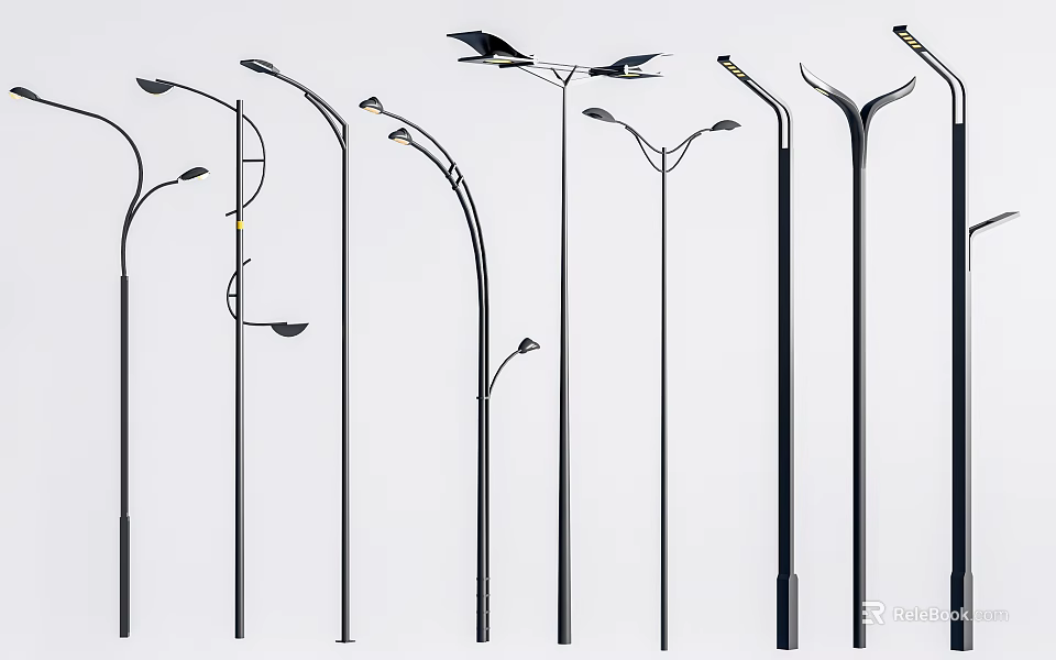 Various Modern Outdoor Lights with Stylish Pole Designs for Street and Garden Use 3d model 