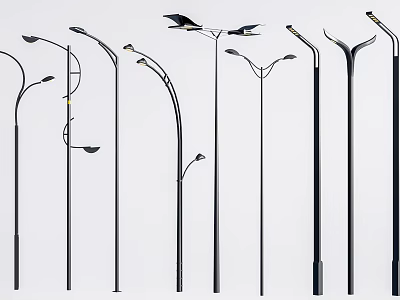Various Modern Outdoor Lights with Stylish Pole Designs for Street and Garden Use 3d model