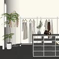 Modern Clothing Store With White Dresses On Racks Green Plant Small Table Bag And Shoes