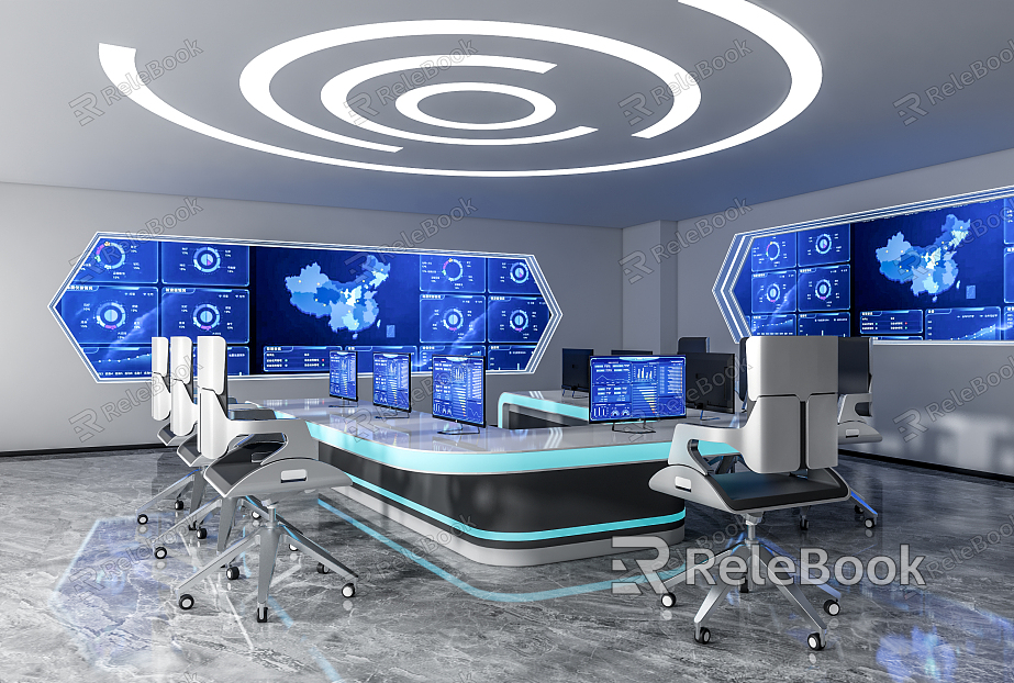 Modern Monitoring Room Technology Conference Room Meeting Table and Chair Office Chair Display Computer model