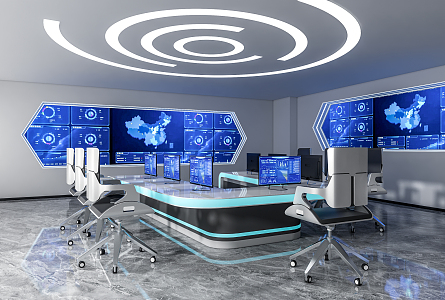 Modern Monitoring Room Technology Conference Room Meeting Table and Chair Office Chair Display Computer 3d model