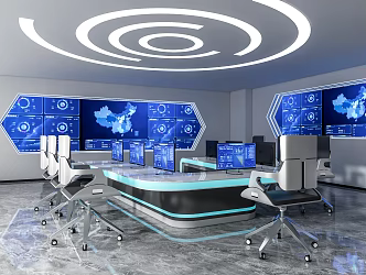 Modern Monitoring Room Technology Conference Room Meeting Table and Chair Office Chair Display Computer 3d model