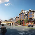 Traditional Chinese Commercial Street with Classic Architecture Pedestrians Shops and Wooden Structures
