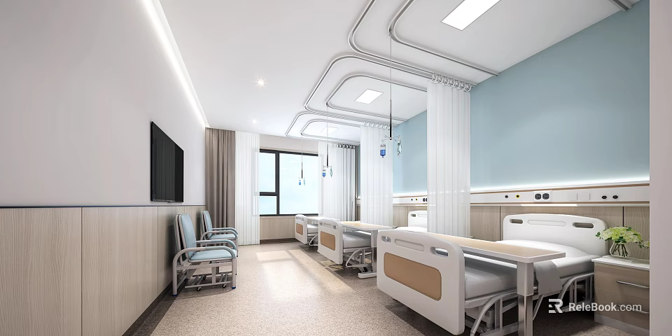 Modern Hospital Outpatient Ward With Beds Chairs And Facilities 3d model 