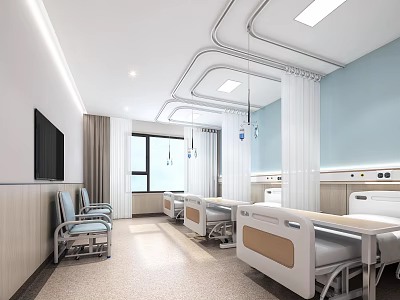 Modern Hospital Outpatient Ward With Beds Chairs And Facilities 3d model