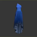 Blue High Waist Evening Dress With Asymmetrical Hem And Flowy Fabric