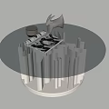 Modern Round Glass Top Coffee Table With White Columnar Base And Decorative Rabbit Figurine