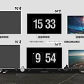 Wall Mounted TVs with 70 inch 65 inch 40 inch Screens Showing Digital Time