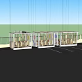 Row of Outdoor Pergolas With Wooden Structure White Top And Green Trees Around