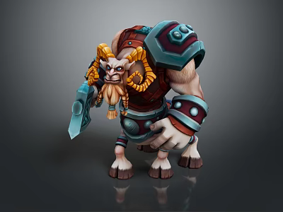Muscular Fantasy Game Movie Character With Ram Horns Armor And Weapon 3d model