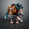 Muscular Fantasy Game Movie Character With Ram Horns Armor And Weapon