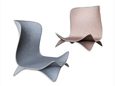 Modern Leisure Chairs with Unique Curved Wave Design Blue and Beige Fabric Upholstery Stylish Contemporary 3d model