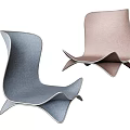 Modern Leisure Chairs with Unique Curved Wave Design Blue and Beige Fabric Upholstery Stylish Contemporary