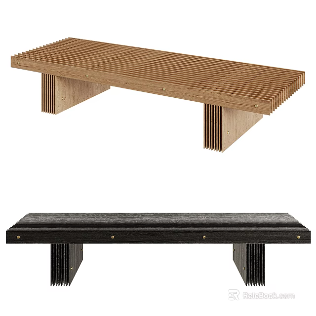 Wooden and Black Public Chair with Slatted Seat and Modern Support Legs 3d model 