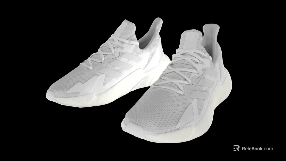 White Modern Sports Shoes With Mesh Upper And Lace Up Design 3d model 