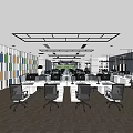 Public Office Space With Open Layout Desks Chairs And Colorful Wall Panels