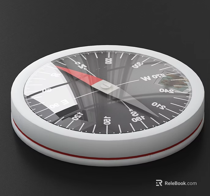 Round White Frame Compass With Red Pointer And Directional Scales For Daily Use 3d model