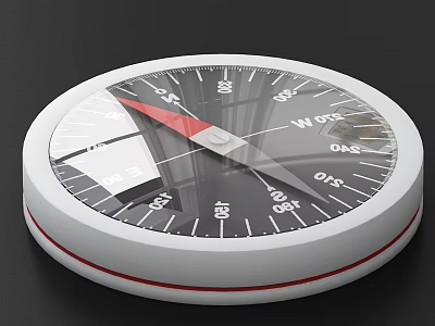 Round White Frame Compass With Red Pointer And Directional Scales For Daily Use 3d model