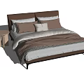 Modern Double Bed Interior With Brown White Pillows Striped Bedspread And Side Table 3d model