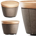 Modern Round Side Table With Wooden Top And Fabric Upholstered Base