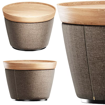 Modern Round Side Table With Wooden Top And Fabric Upholstered Base 3d model