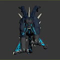 Fierce Blue Black Game Movie Monster Character With Braided Mane Sharp Claws And Glowing Parts