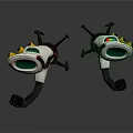 Futuristic Handheld Weapon With White Body Black Parts Yellow Accents And Green