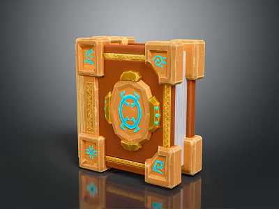 Ornate Decorative Book With Brown Cover Golden Border And Blue Patterns 3d model