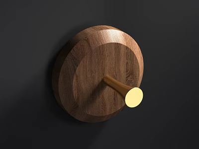Elegant Walnut Wood Wall Hook With Circular Design And Gold Metal Hook 3d model