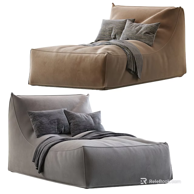 Modern Lazy Sofa With Soft Pillows Cozy Blanket And Plush Neutral Fabric 3d model