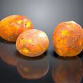 Three Fresh Orange Brown Potatoes With Speckled Surface On Black Reflective Background