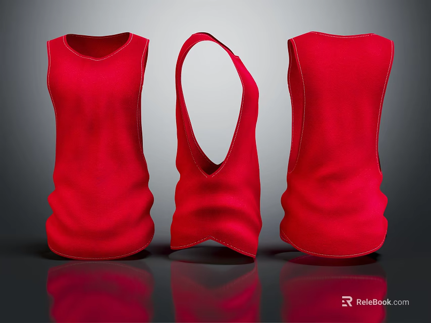 Three Red Tank Tops Displayed From Front Back And Side Views 3d model