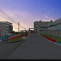 Urban Road Infrastructure With Yellow Dividing Lines White Edge Lines Buildings And Fences