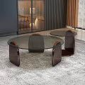 Modern Living Room Coffee Tables With Glass Tops And Curved Wooden Legs On Carpet