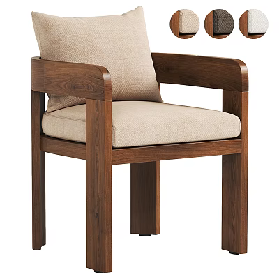 Modern Single Chair With Wooden Frame And Beige Fabric Seat Cushion 3d model