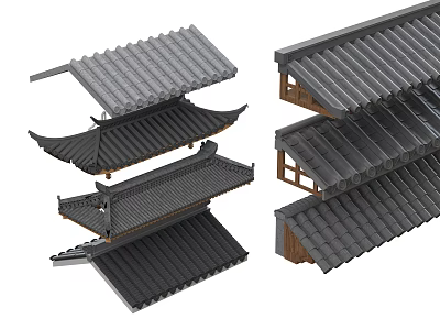 Traditional Chinese Architectural Roof Components Featuring Tile Structures And Eaves Design 3d model