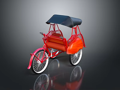 Vintage Red Tricycle With Black Canopy Classic Retro Design Features 3d model