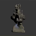 Vintage Metal Watercraft Model Displayed On Stand With Detailed Structure And Design