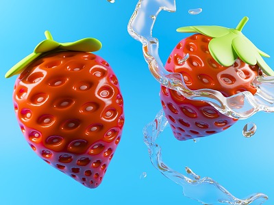 Summer Drink Strawberry Milk Tea Strawberry Fruit Strawberry Drink Fruit Stereogram 3d model