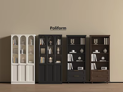 Poliform Modern Bookcase Collection With Arched Glass Doors Various Colors And Decor Items 3d model