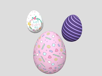 Vibrant Easter Egg Decorative Ornament Set Featuring Floral Striped And Candy Heart Designs 3d model