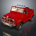 Red Vintage Off Road Convertible Car With Roof Lights And Teddy Bear