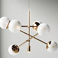 Stylish Modern Chandelier With Golden Metal Crossed Arms And White Globe Shades