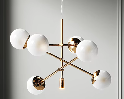 Stylish Modern Chandelier With Golden Metal Crossed Arms And White Globe Shades 3d model