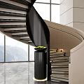 Modern Black Spiral Staircase With Large Windows Mountain View And Marble Floor
