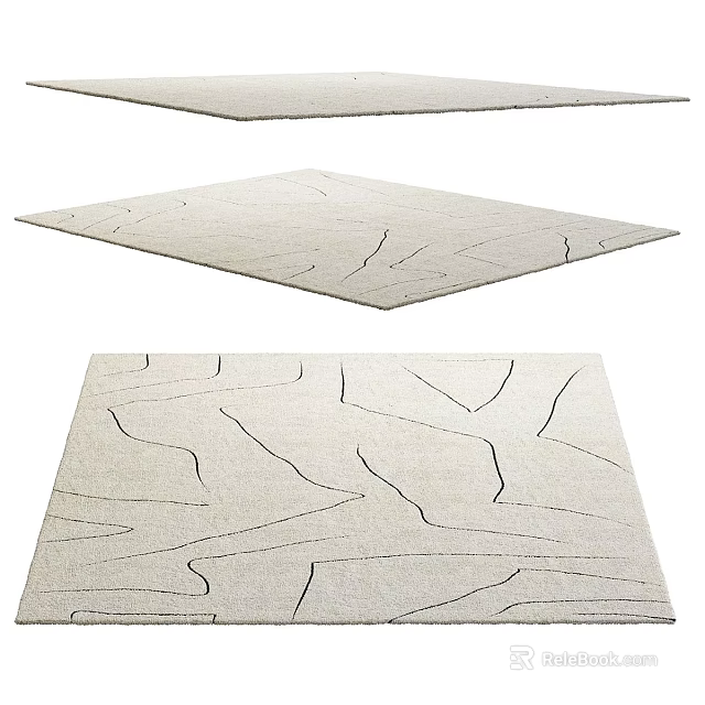 Light Beige Square Rug with Abstract Line Patterns for Modern Living Space 3d model 