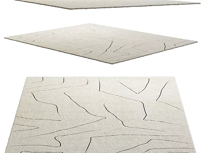 Light Beige Square Rug with Abstract Line Patterns for Modern Living Space 3d model